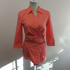 NWT 915 Saks Fifth Avenue Coral Wrap Top